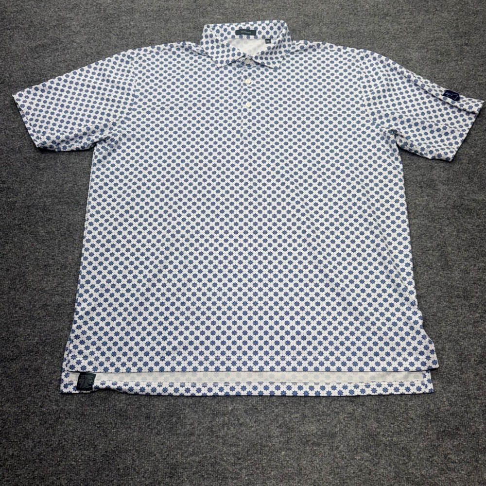 Turtleson Mens XL Performance‎ Polo Shirt Blue Ship Wheel Nautical Print White